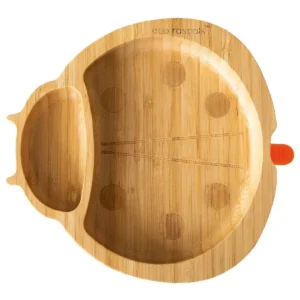 Bamboo plate shaped like a ladybug with two compartments.