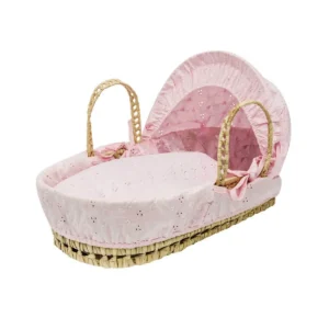 Kiddies Kingdom Dolls Broderie Anglais Moses Basket-Pink